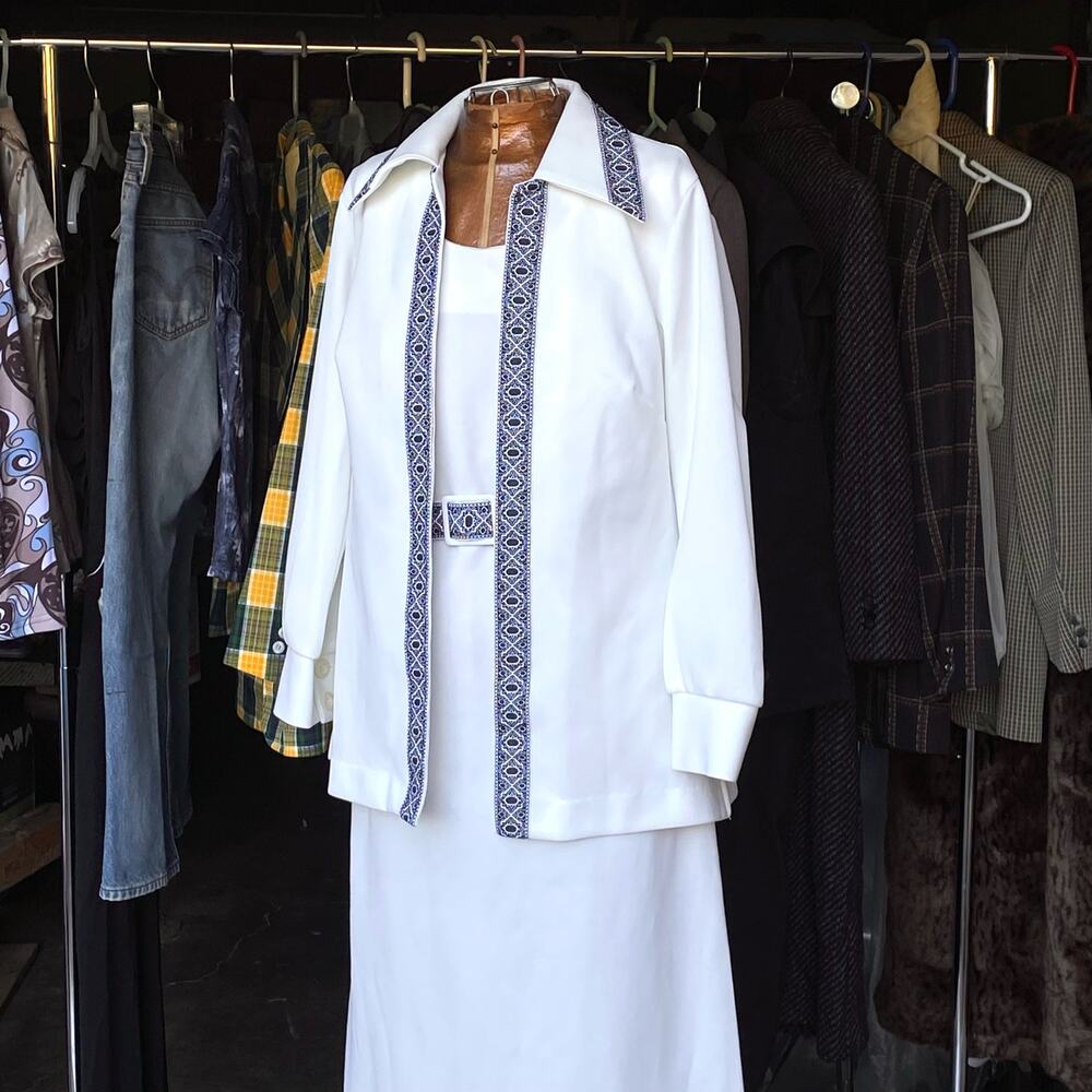 70s White Jacket Dress Suit Set